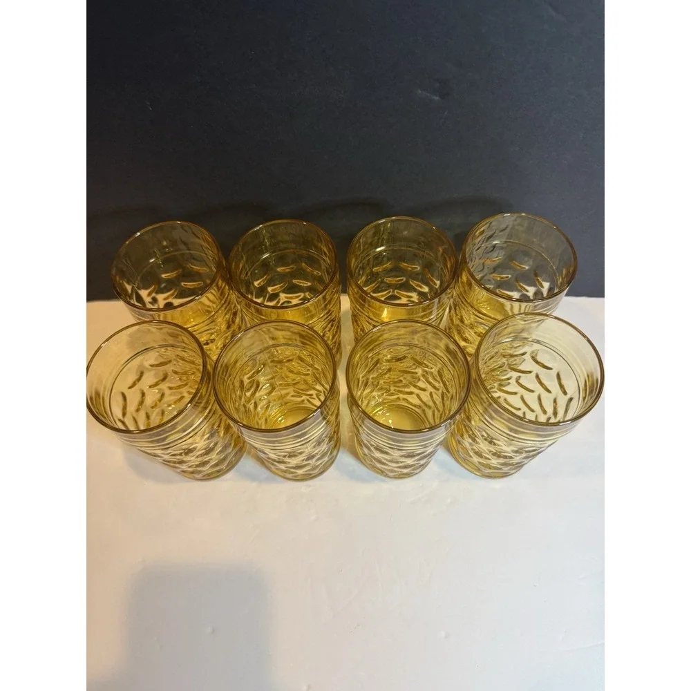 Vintage Hazel Atlas Eldorado Amber Dots 8 oz Tumblers Set of 8 Glasses MCM